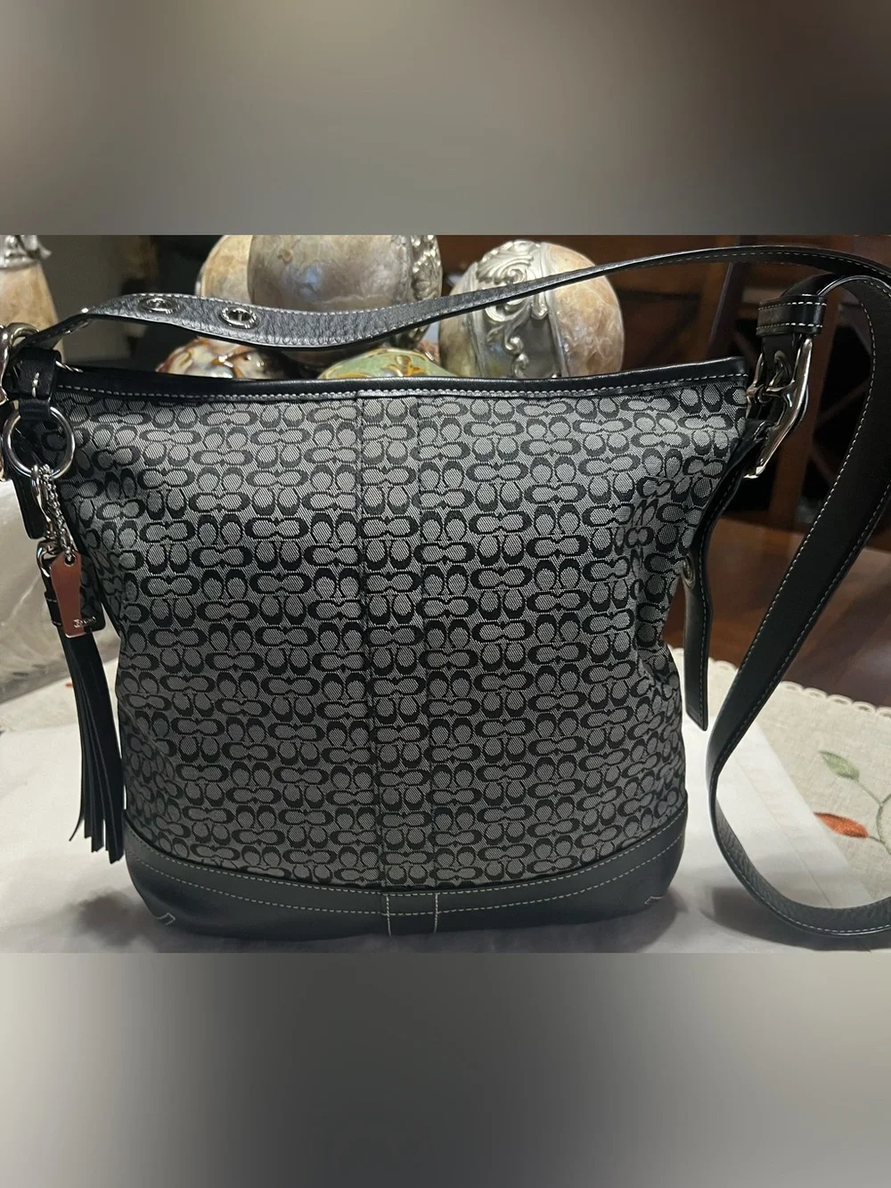 Coach Signature Pebble Crossbody in Black and Gray